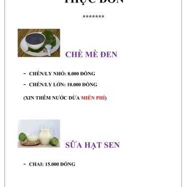 Thực đơn- Ăn vặt Chè Mè Đen & Sữa Hạt Sen Cô Hoa - Huỳnh Khương An