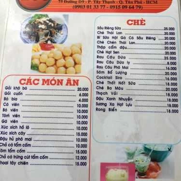 Thực đơn- Ăn vặt Chè Thái Lan - Đường D9