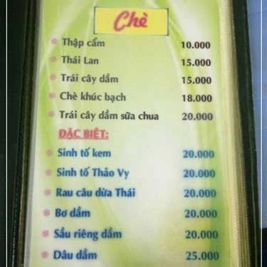 Thực đơn- Cafe Chè Thái Thảo Vy