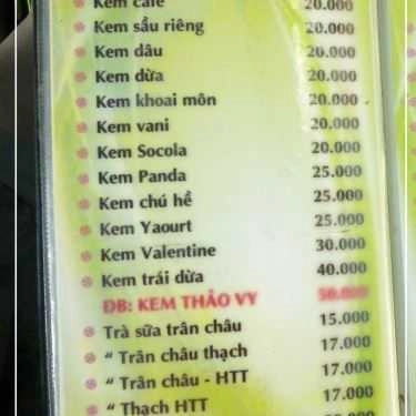 Thực đơn- Cafe Chè Thái Thảo Vy