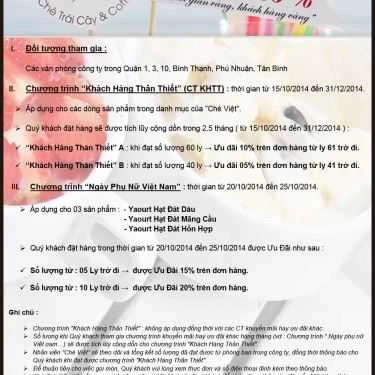 Tổng hợp- Cafe Chè Trái Cây Việt - Có Giao Hàng