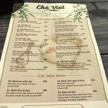 Thực đơn- Cafe Chè Việt - Taka Plaza