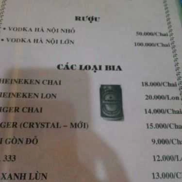 Thực đơn- Quán Nhậu Bồng Sơ Quán - Nhậu Bình Dân