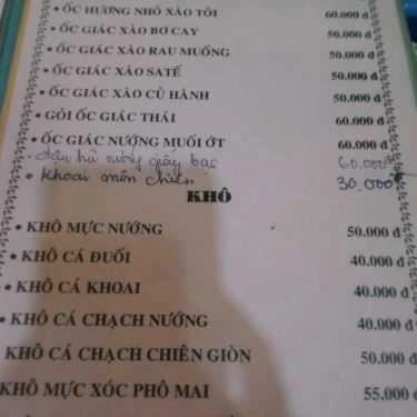 Thực đơn- Quán Nhậu Bồng Sơ Quán - Nhậu Bình Dân
