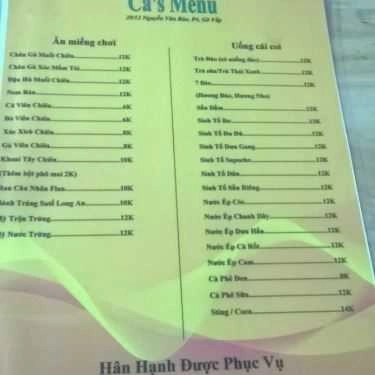 Thực đơn- Cá's Cafe