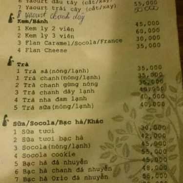 Thực đơn- Đã Từng Thấy Cafe