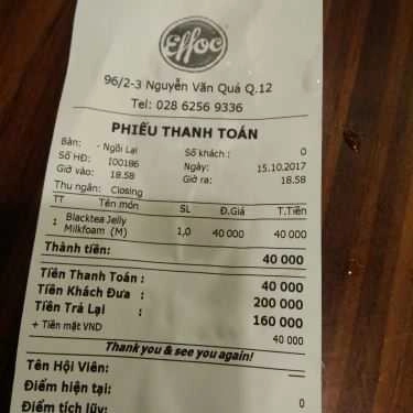 Thực đơn- Effoc Cafe - Nguyễn Văn Quá