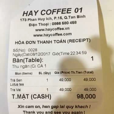 Thực đơn- Hay Coffee - Phan Huy Ích