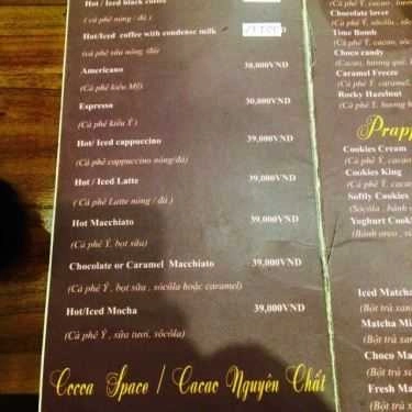 Thực đơn- Infinity Café - Trường Sơn