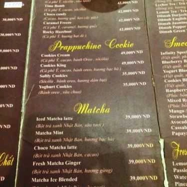 Thực đơn- Infinity Café - Trường Sơn