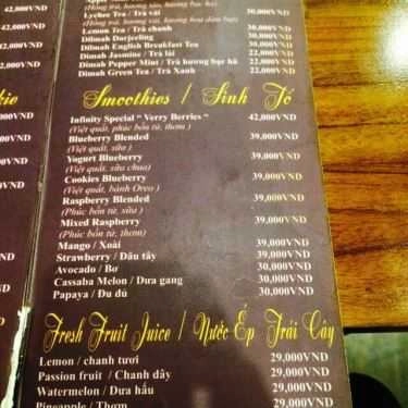 Thực đơn- Infinity Café - Trường Sơn