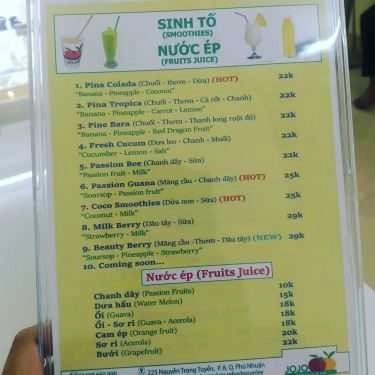 Thực đơn- Cafe Jojo Smoothies - Nguyễn Trọng Tuyển