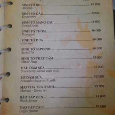 Thực đơn- Mộc Xưa Cafe - Trần Quốc Hoàn
