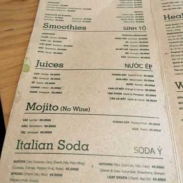 Thực đơn- Panini & Leafy Green Cafe