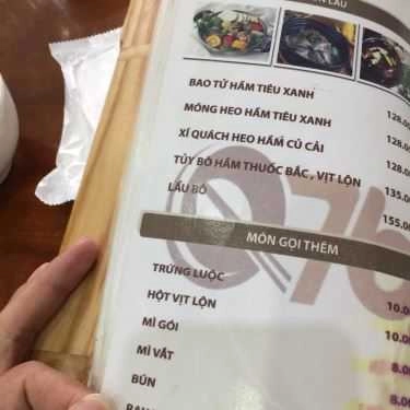 Thực đơn- Quán Nhậu 76 - Quán Ăn Gia Đình