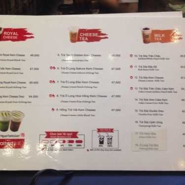 Thực đơn- Cafe Royaltea - Trà Sữa Hồng Kông - Nguyễn Thái Học