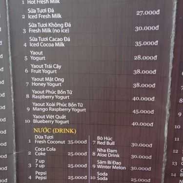 Thực đơn- Cafe Villa Xuân Thủy