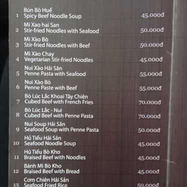 Thực đơn- Cafe Villa Xuân Thủy
