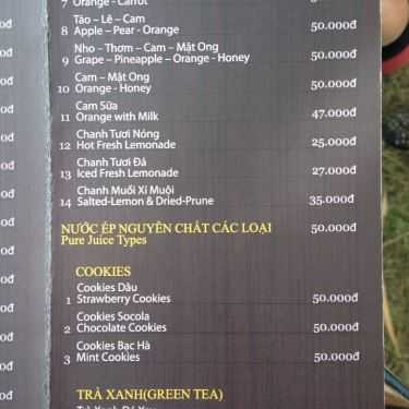 Thực đơn- Cafe Villa Xuân Thủy