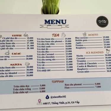 Thực đơn- Xíu Coffee & Tea