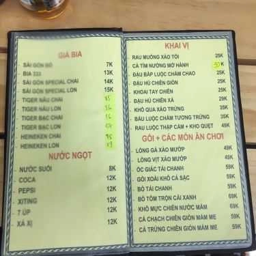 Thực đơn- Quán Nhậu Chú Lùn Quán - Hải Sản Tươi Sống