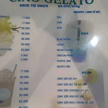 Thực đơn- Cafe Ciao Gelato - Hoàng Hoa Thám