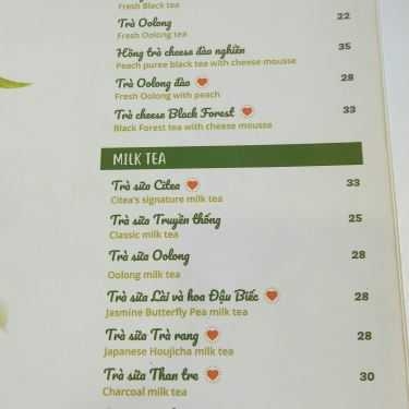 Thực đơn- Cafe Citea - Milktea
