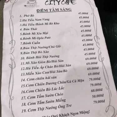 Thực đơn- City Cafe