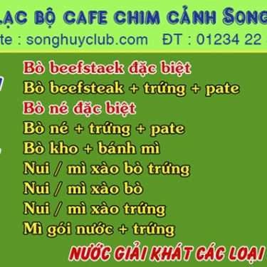 Thực đơn- Song Huy - CLB Cafe Chim Cảnh