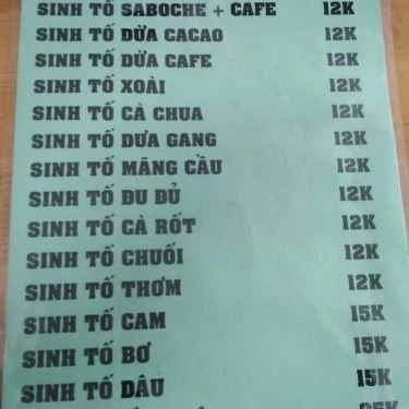 Thực đơn- Cafe Cô Ba - Sinh Tố & Trà Sữa