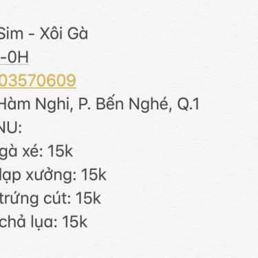 Thực đơn- Ăn vặt Cô Sim - Xôi Gà Bình Dân