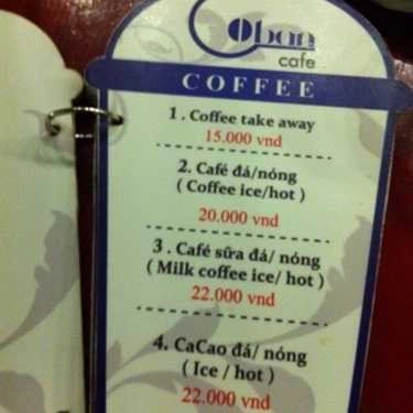 Thực đơn- Coban Coffee - Nguyễn Trọng Tuyển