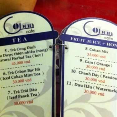 Thực đơn- Coban Coffee - Nguyễn Trọng Tuyển