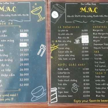 Thực đơn- Mac - Cafe & Điểm Tâm