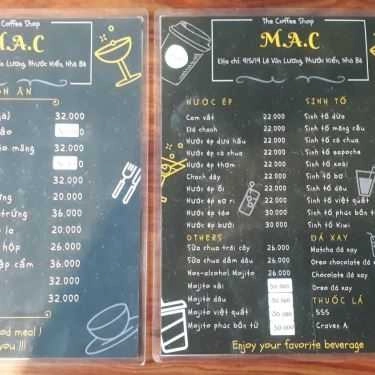Thực đơn- Mac - Cafe & Điểm Tâm