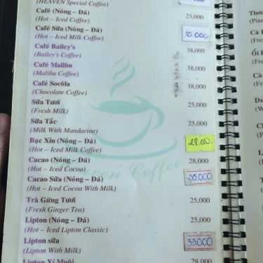 Thực đơn- Thiên Đường Cafe