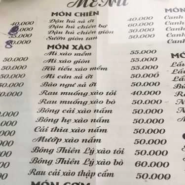 Thực đơn- Quán Ăn Cơm Chay Sen Vàng