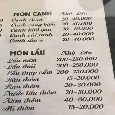 Thực đơn- Quán Ăn Cơm Chay Sen Vàng
