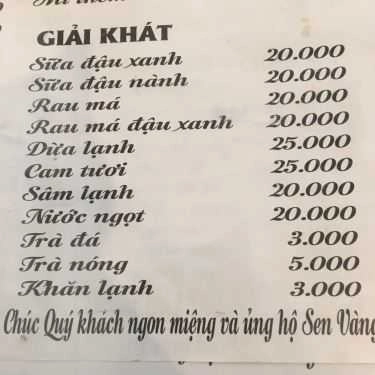 Thực đơn- Quán Ăn Cơm Chay Sen Vàng
