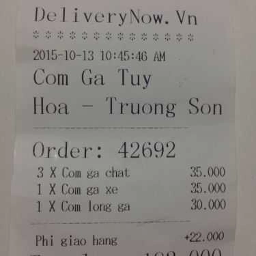 Thực đơn- Quán Cơm Cơm Gà Tuy Hòa - Trường Sơn