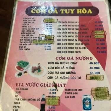 Thực đơn- Quán Cơm Cơm Gà Tuy Hòa - Trường Sơn