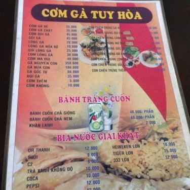 Thực đơn- Quán Cơm Cơm Gà Tuy Hòa - Trường Sơn