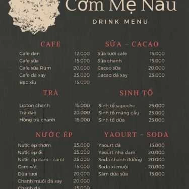 Thực đơn- Quán Cơm Cơm Mẹ Nấu - Cơm Văn Phòng Giao Hàng