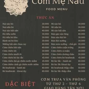 Thực đơn- Quán Cơm Cơm Mẹ Nấu - Cơm Văn Phòng Giao Hàng