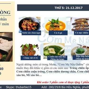 Thực đơn- Quán Cơm Cơm Mẹ Nấu - Cơm Văn Phòng Giao Hàng