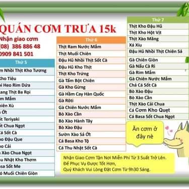 Thực đơn- Quán Cơm Cơm Trưa 15K - Giao Cơm Văn Phòng