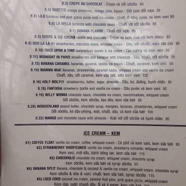 Thực đơn- Creperie & Cafe