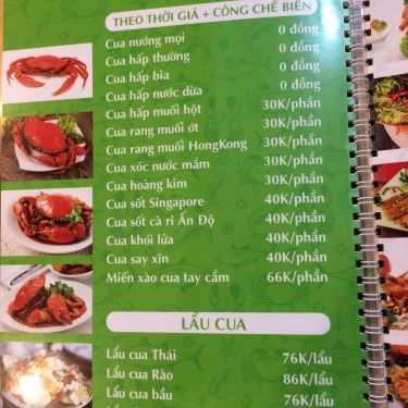 Thực đơn- Quán Nhậu Cua Càng Xanh Quán - Hải Sản Tươi Sống