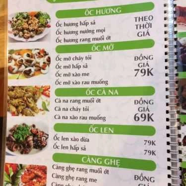 Thực đơn- Quán Nhậu Cua Càng Xanh Quán - Hải Sản Tươi Sống