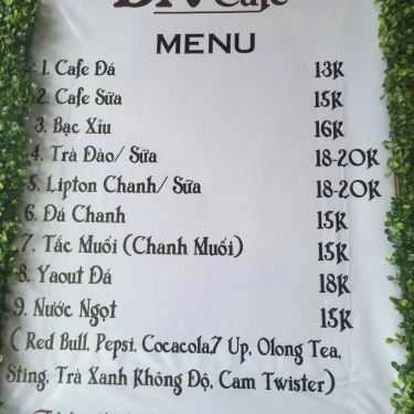 Thực đơn- Đá Cafe - Thống Nhất
